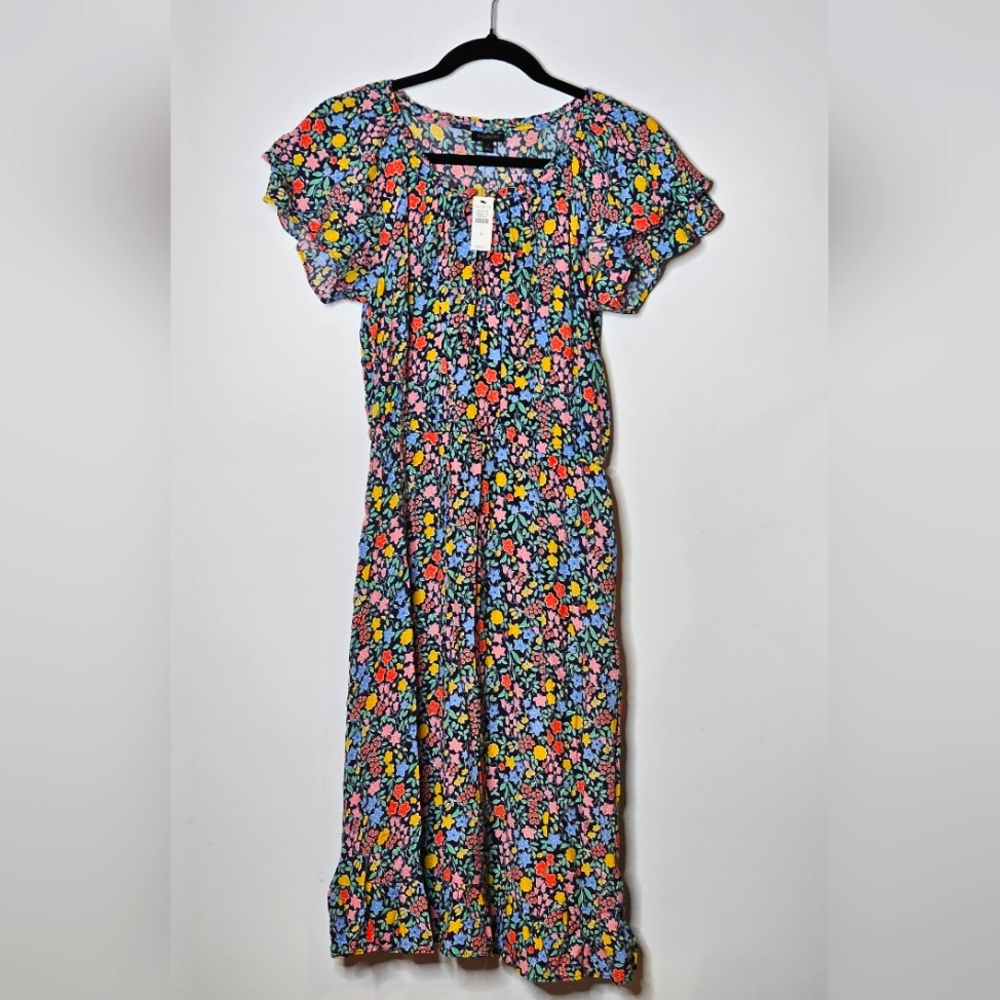 Talbots Ditsy Floral‎ Tie Neck Multicolor Womens 4 Dress Flouncy Midi New